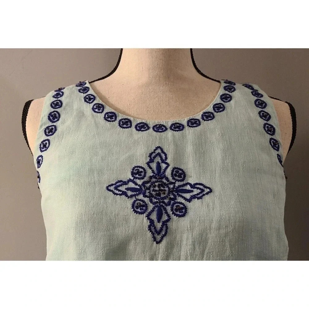 WOMENS VINEYARD VINES LINEN EMBROIDERED BEADED SLEEVELESS DRESS SZ 2 - Picture 2 of 6